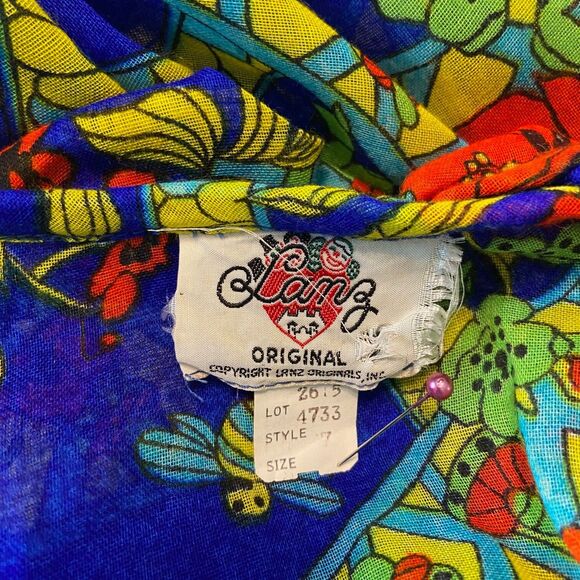 Vintage 70s Lanz Novelty Mushroom Butterfly Poppies Bee Sheer Blouse Tunic Shirt - Picture 13 of 13